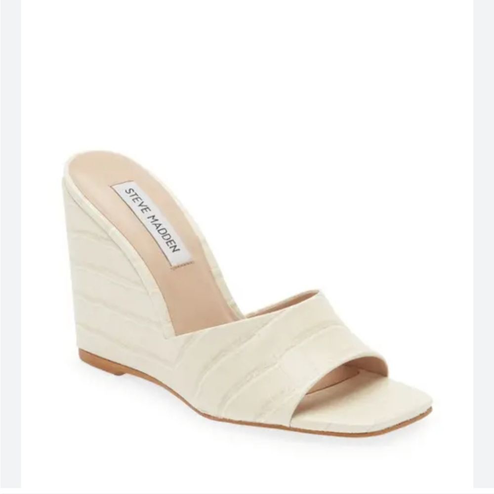 New Steve Madden Veles Wedge high heel sandal Bone Crocco slip on slide  9.5